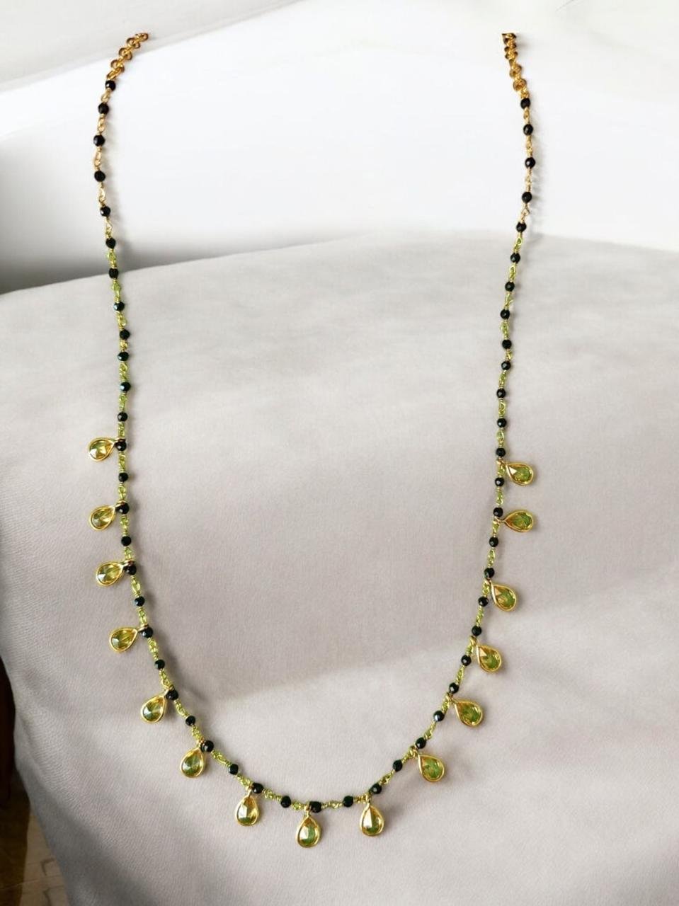 Mozanite  stones  with black beads chain gold polish