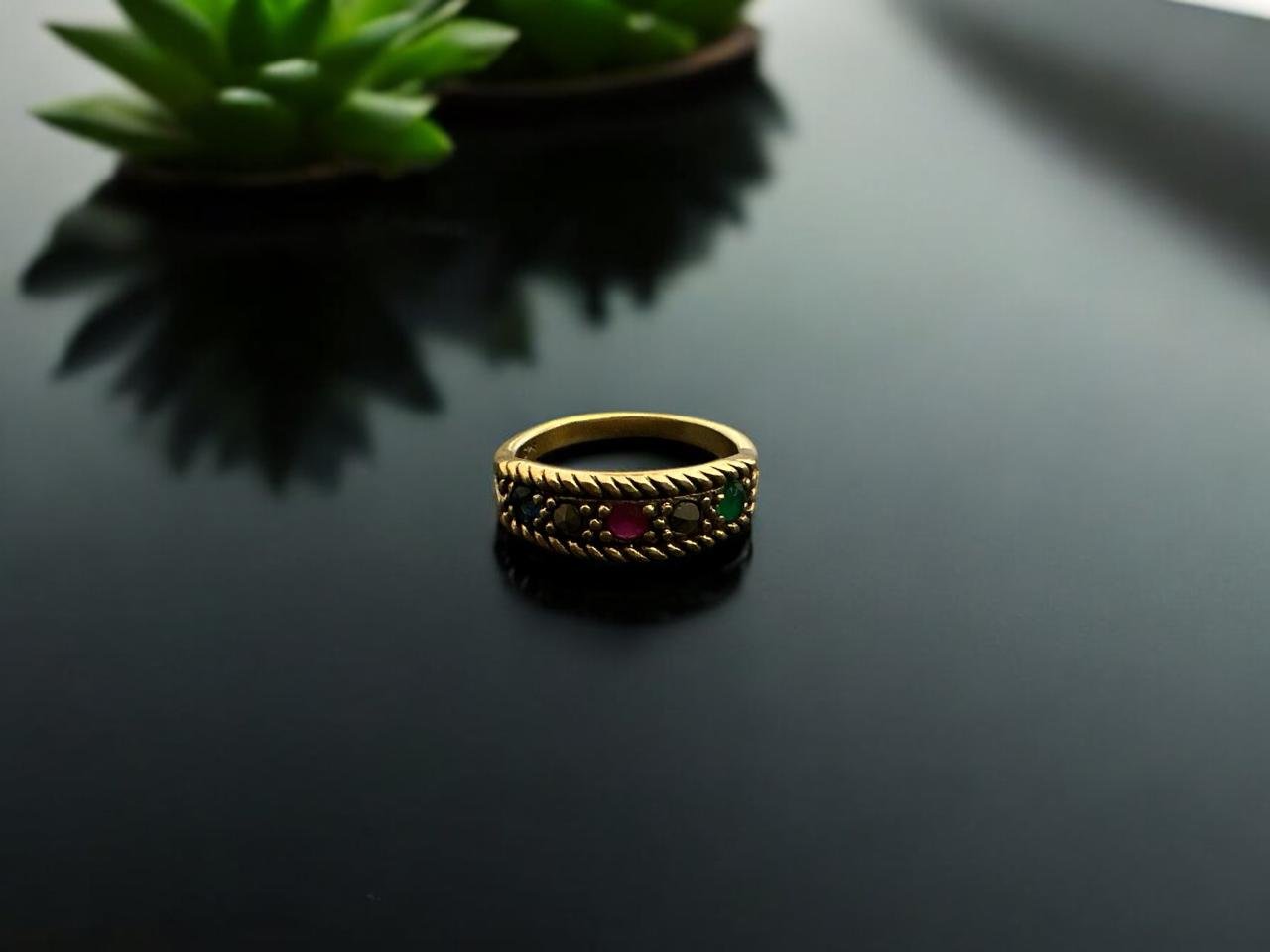 Multi-Colored Stones Gold Polish Ladies Ring