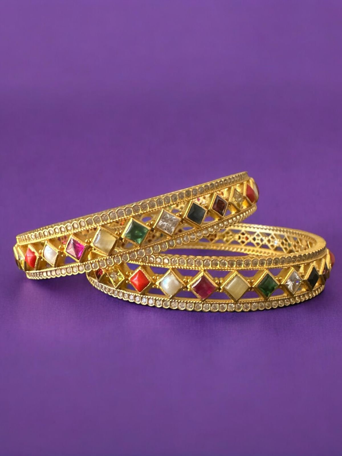 Navarathna stones bangle with gold polish