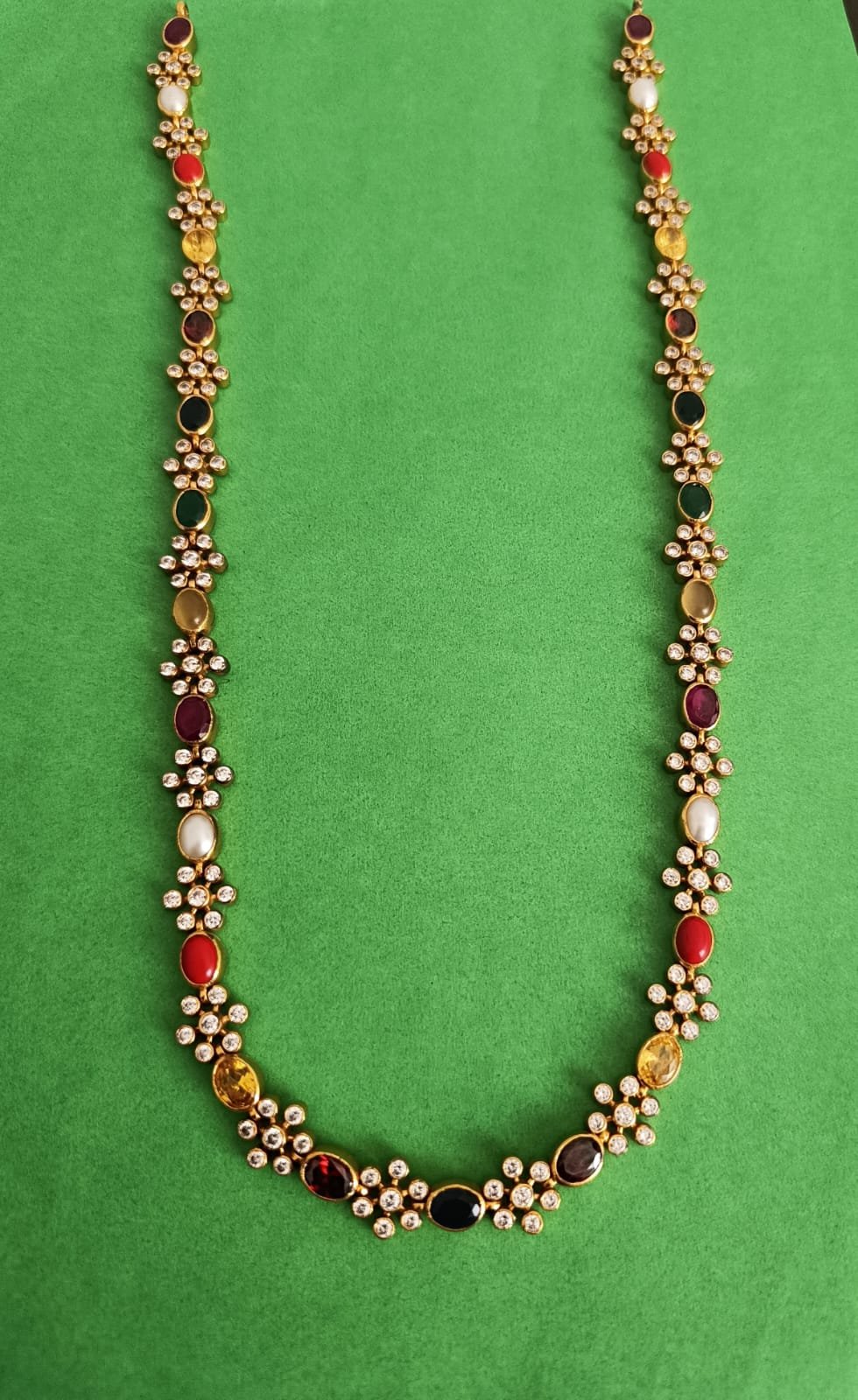 Navarathna stones with  cz white stones with gold polish haram