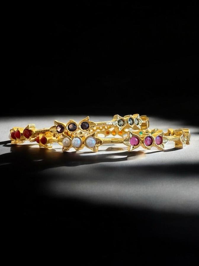 Navaratna Stones Bangle – Gold Polish Elegance