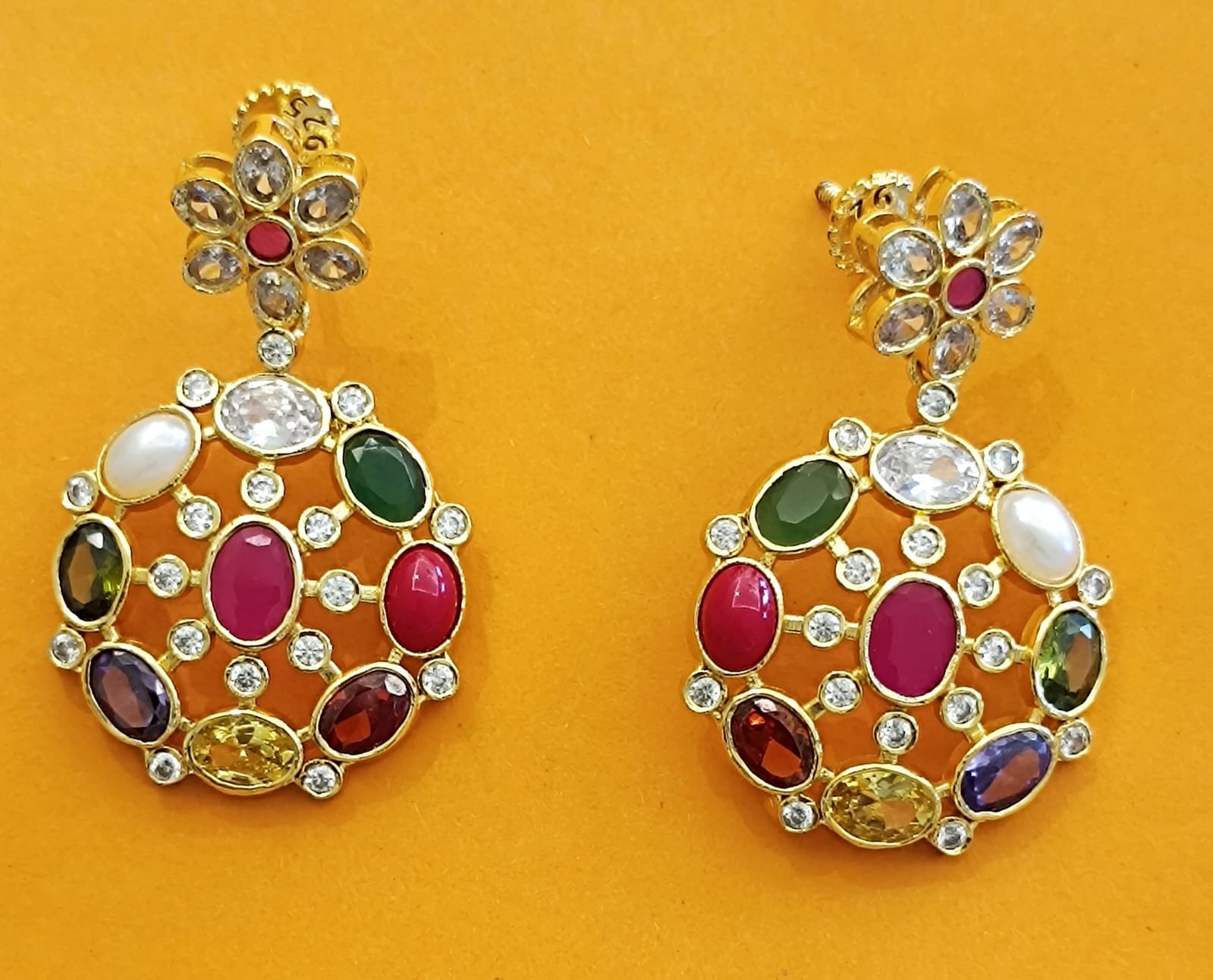Navaratna & White CZ Gold Polish Studs