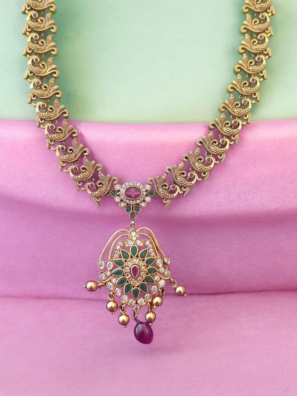 Peacock CZ & Kundan Antique Necklace