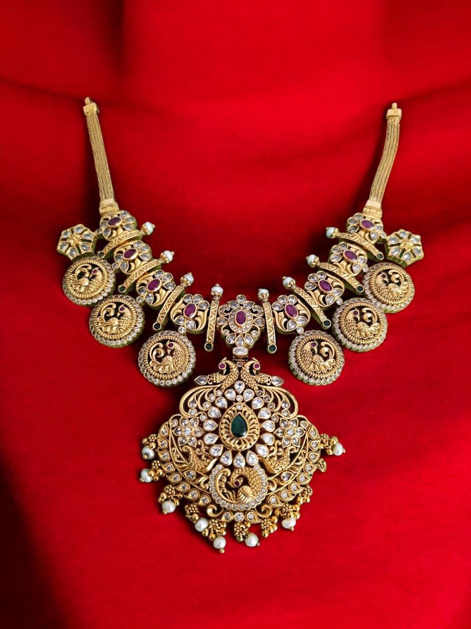 Peacock CZ Kundan Gold Polish Necklace
