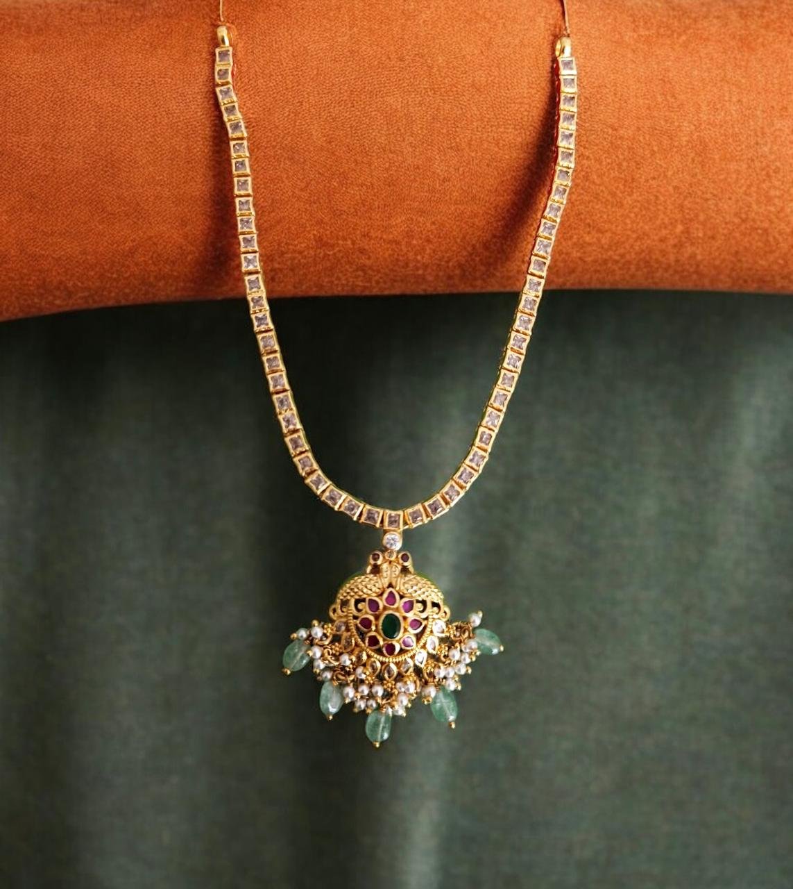 Peacock CZ & Pota Stone Necklace