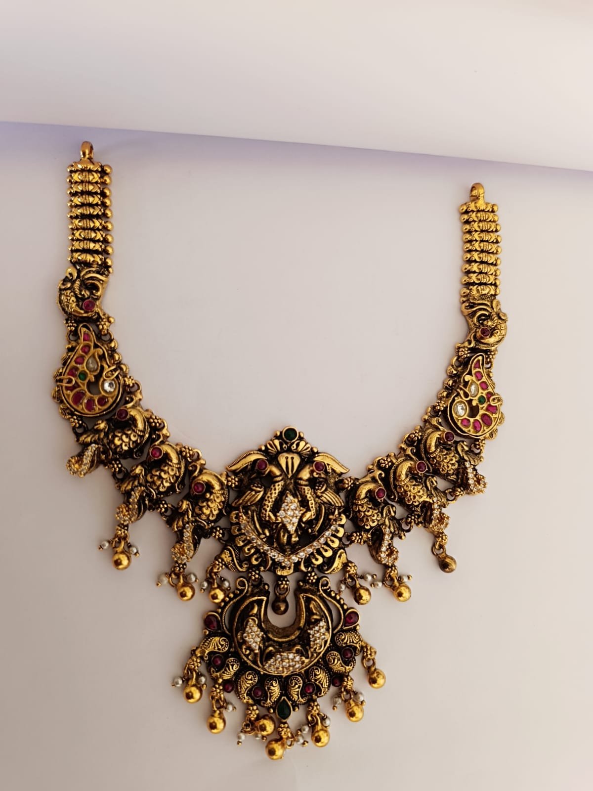 Peacock CZ & Red Stone Necklace