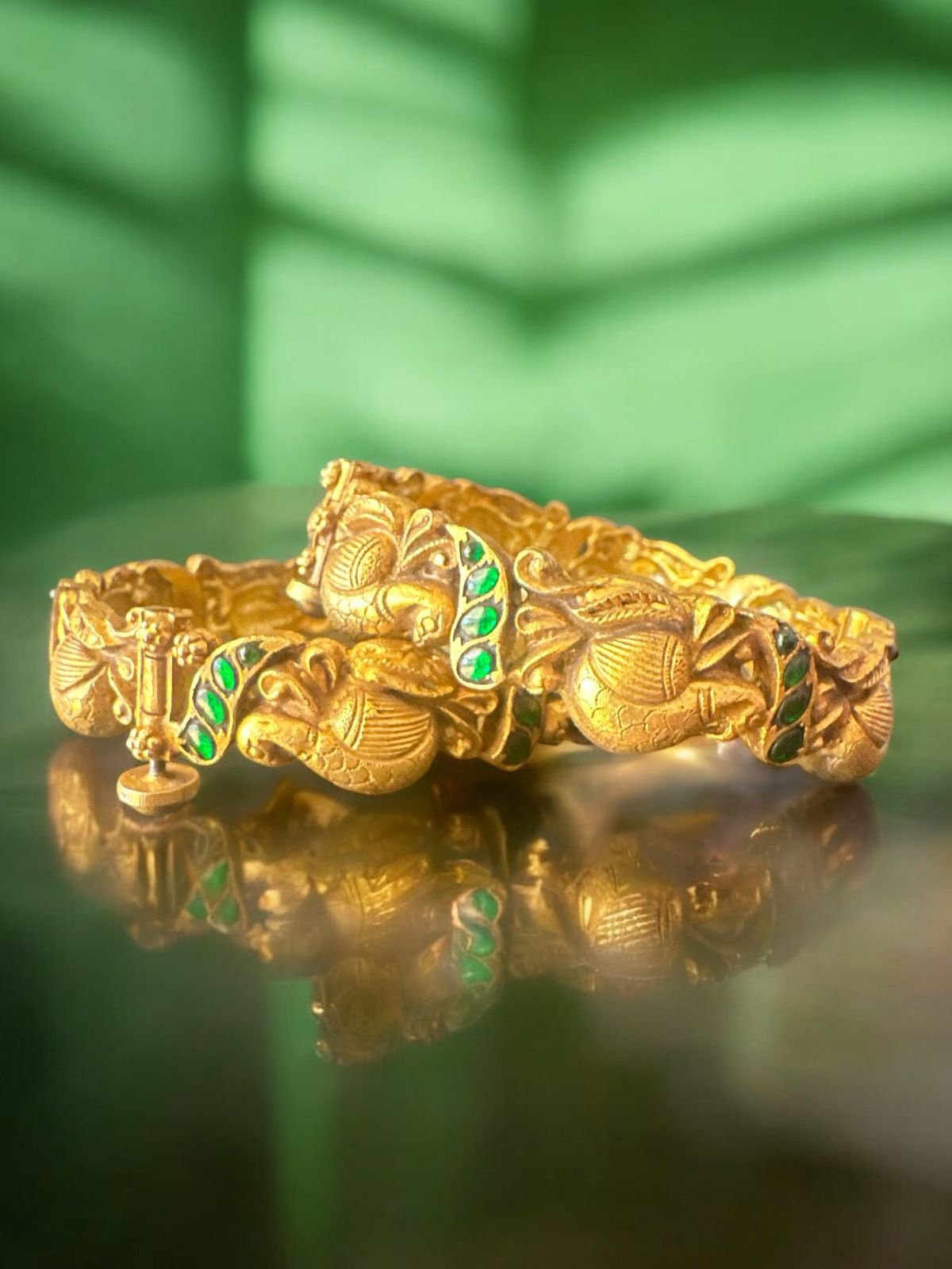 Peacock  design screw model bangles with gold polish