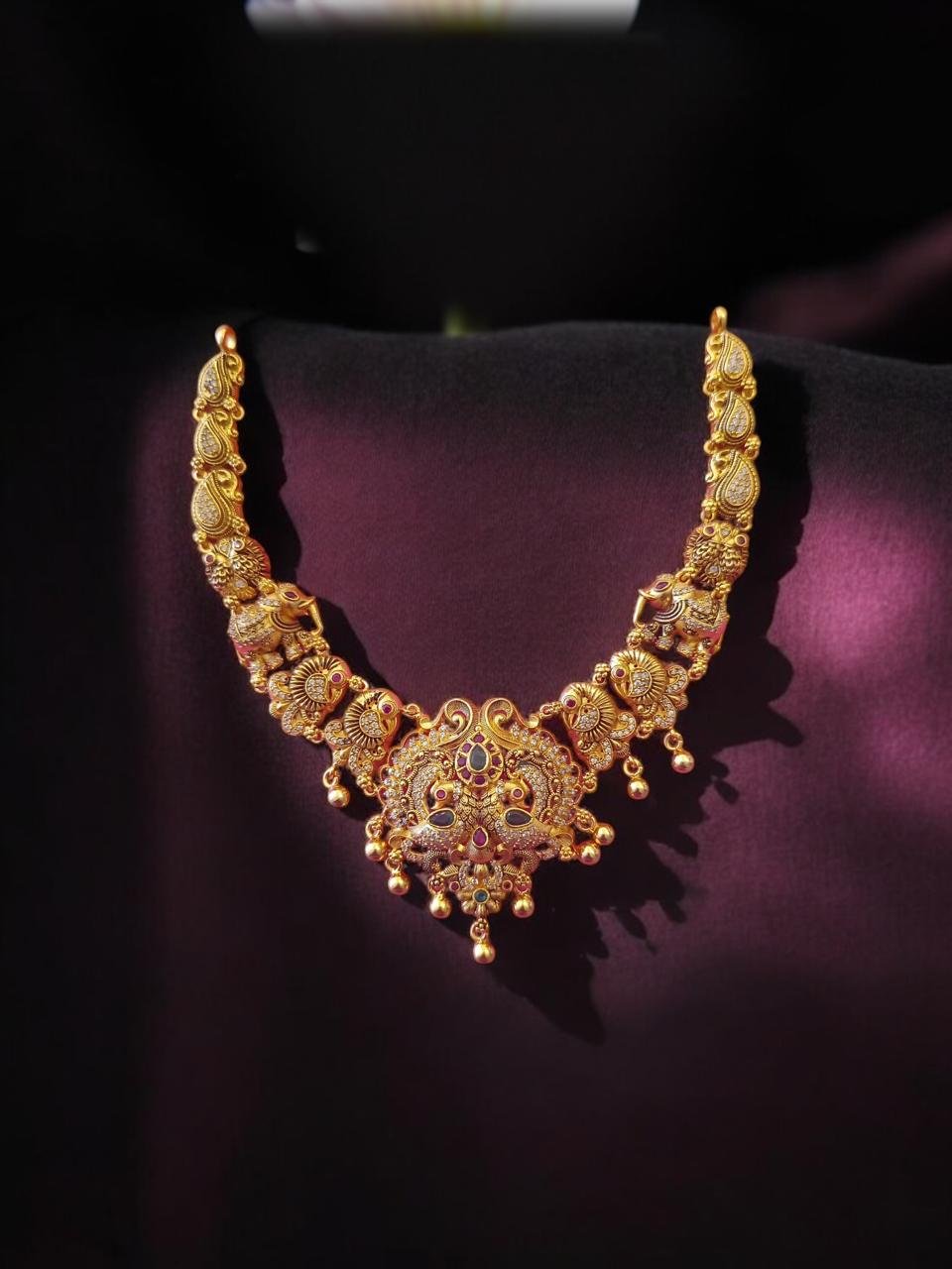 Peacock Lakshmi Devi CZ Ruby Necklace