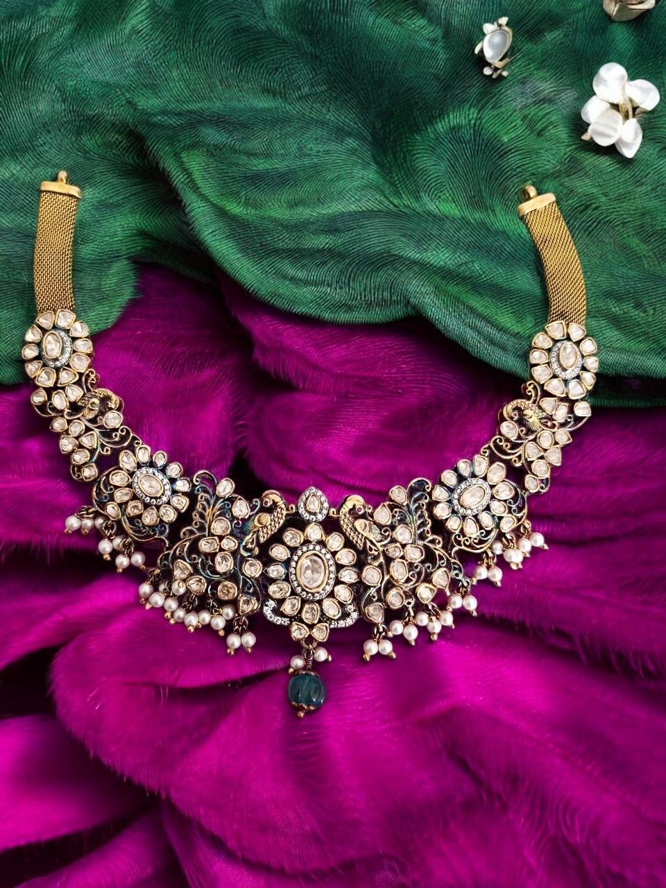 Peacock Mozanite CZ Antique Necklace