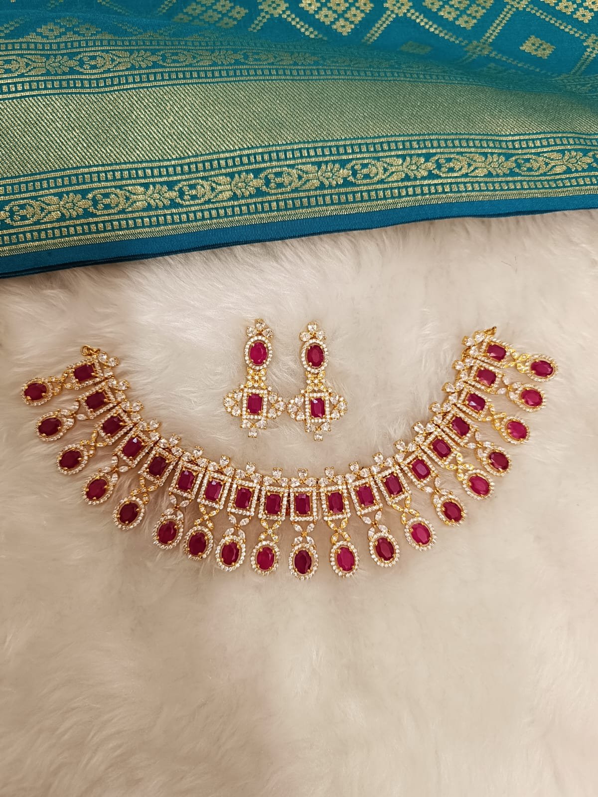Pink Stone & Premium CZ Necklace Set