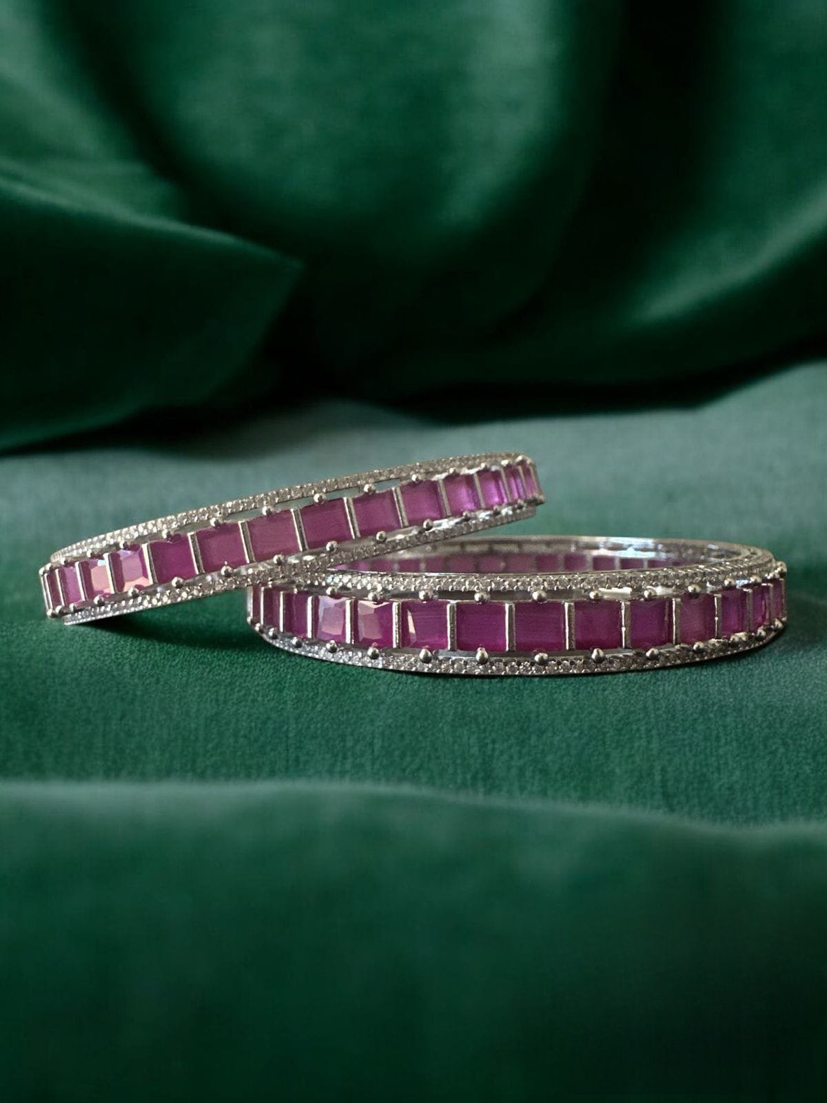 Pink stones with silver polish bangle
