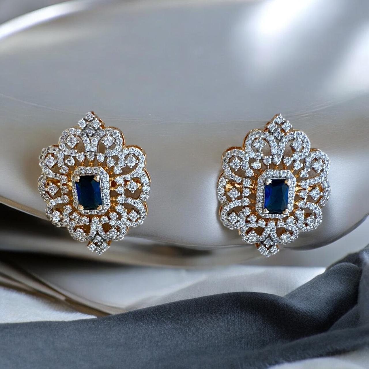 Premium CZ & Blue Stone Gold Studs