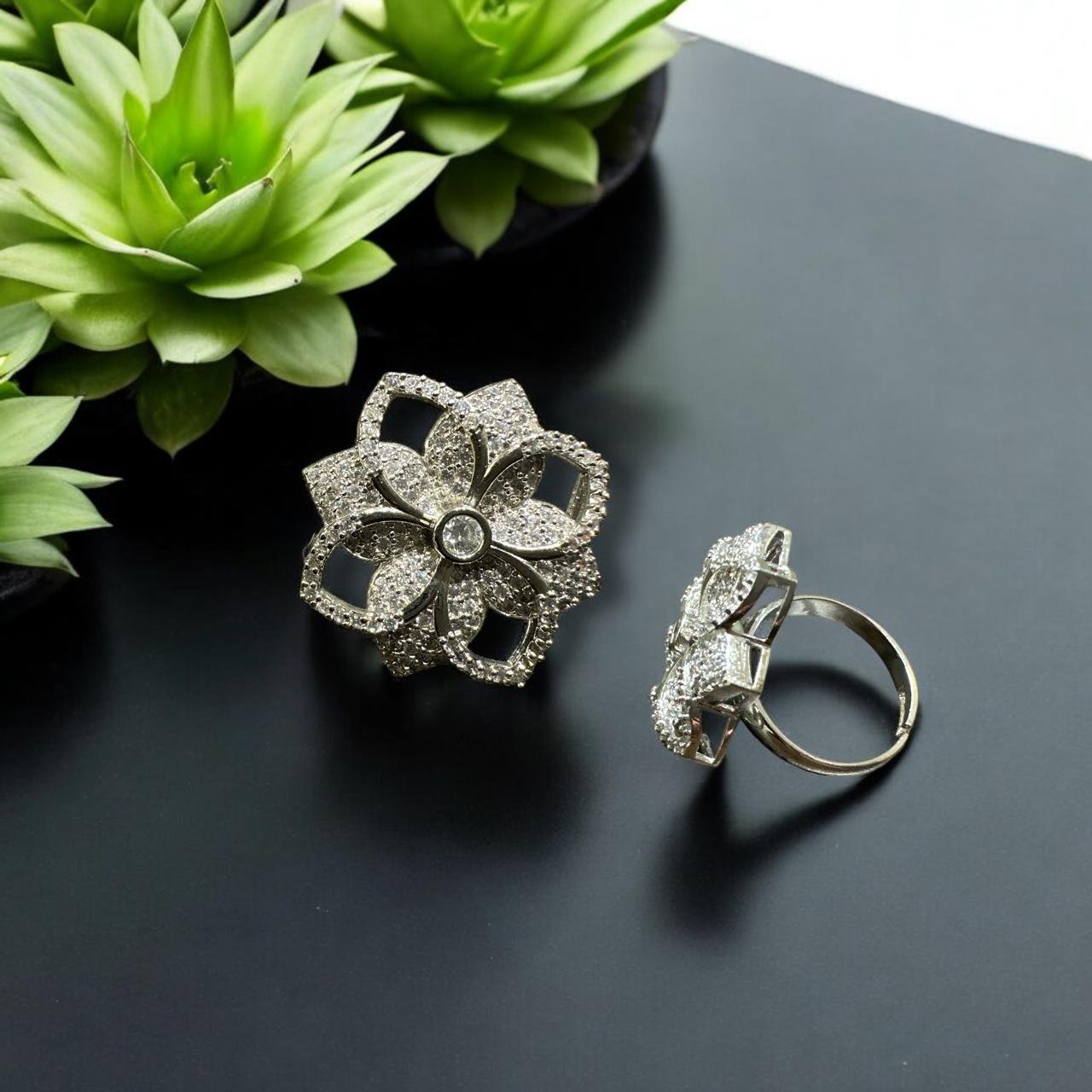 Premium CZ Flower Design Ladies Finger Ring