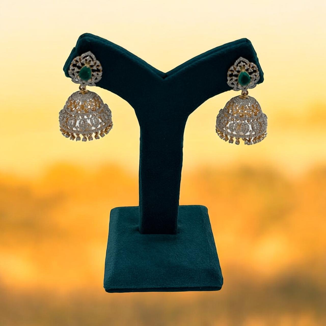 Premium CZ & Green Stone Gold Buttalu