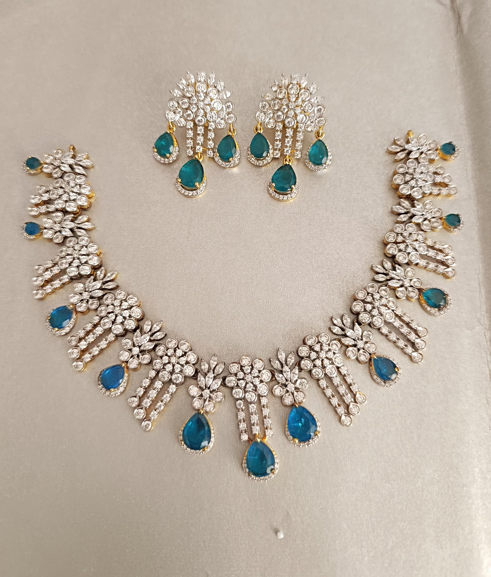 Premium CZ & Green Stone Necklace Set