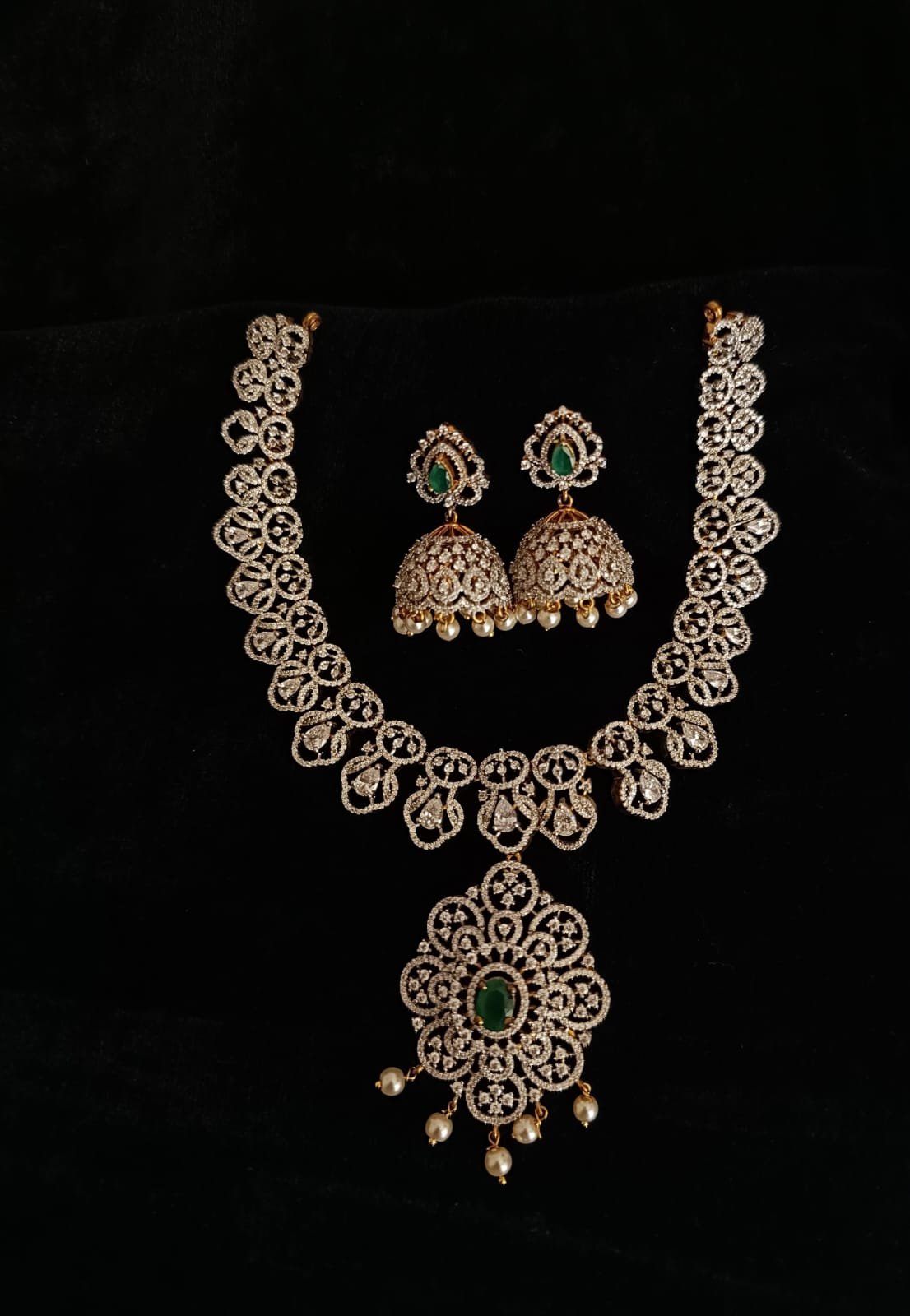 Premium CZ & Green Stone Necklace Set