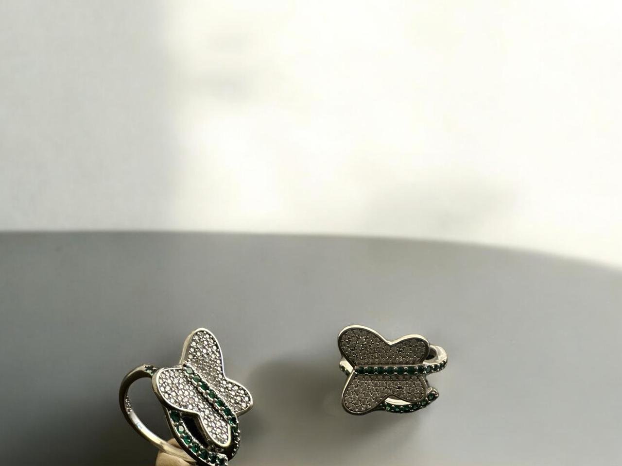 Premium CZ & Green Stones Butterfly Ladies Ring