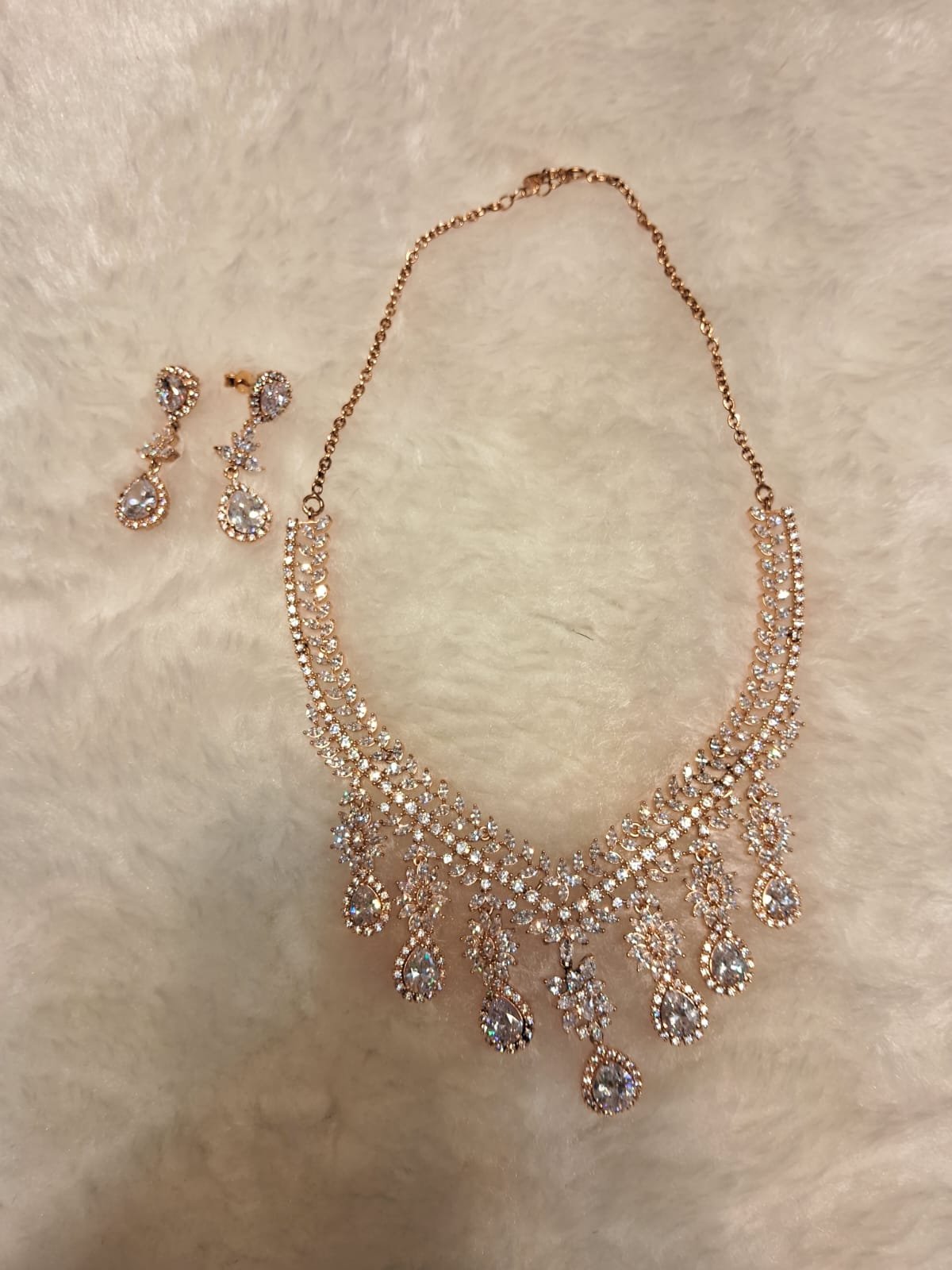 Premium CZ & Mozanite Rose Gold Necklace Set