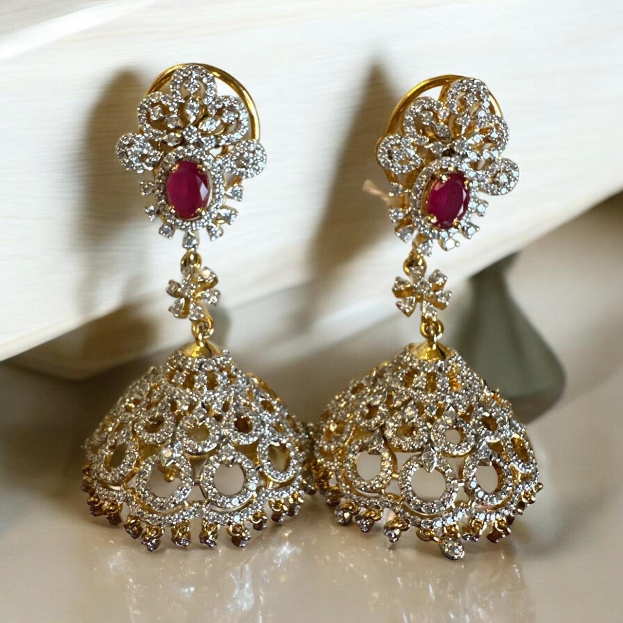 Premium CZ & Ruby Stone Gold Buttalu