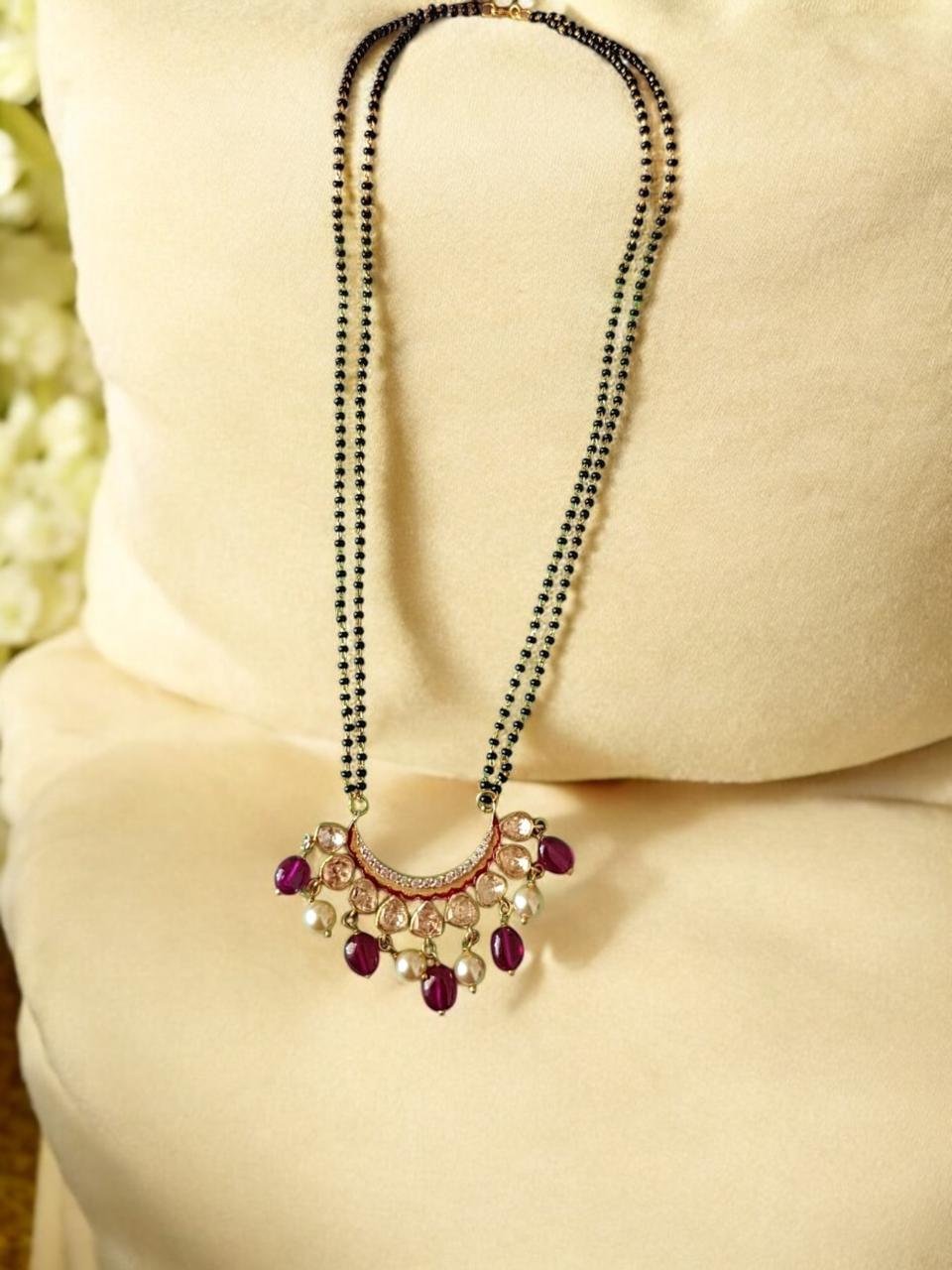 Premium cz stones and ruby stone and  Swarovski  pearls  mozanite stones gold polish