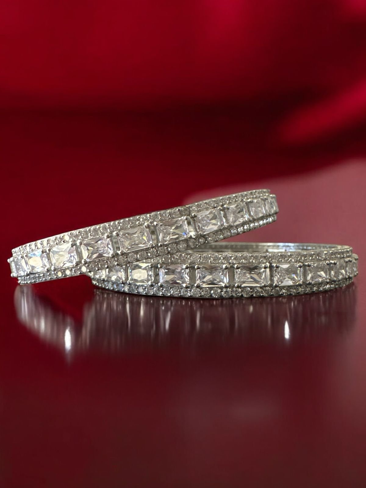 Premium cz stones bangle with silver polish