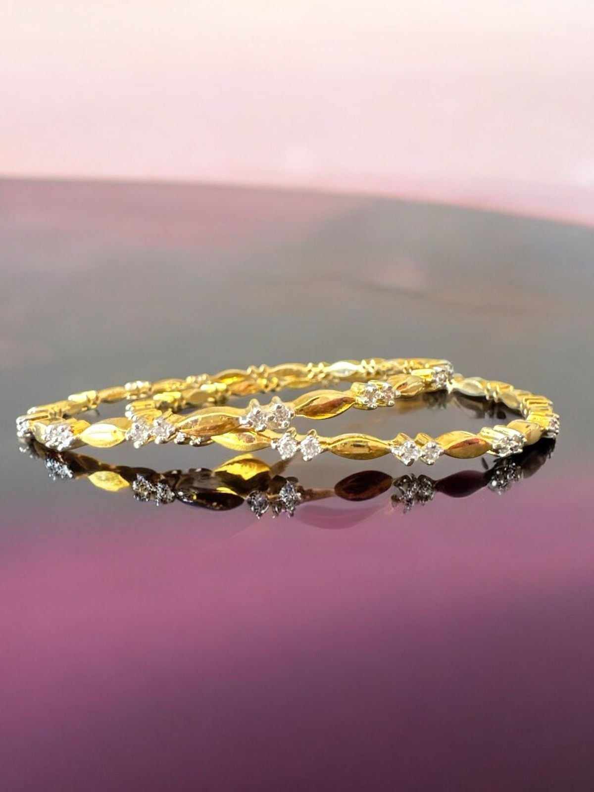 Premium cz stones bangles with gold polish