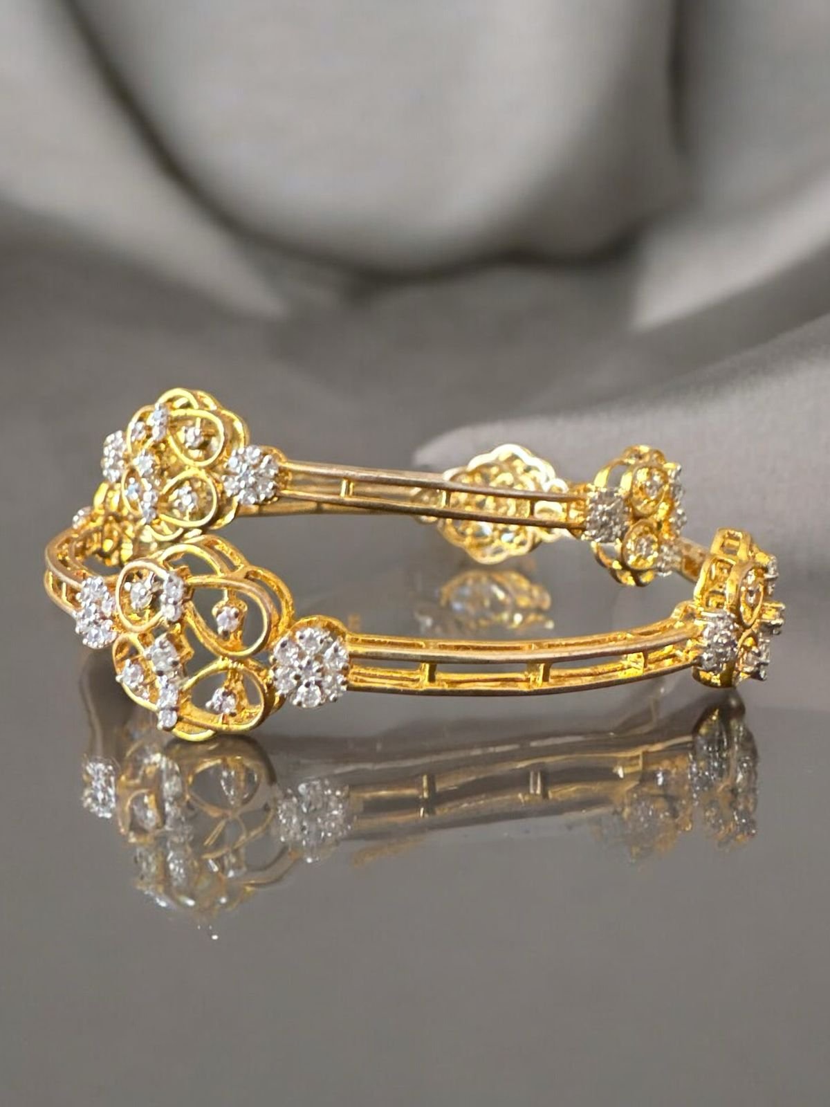 Premium cz stones bangles with gold polish