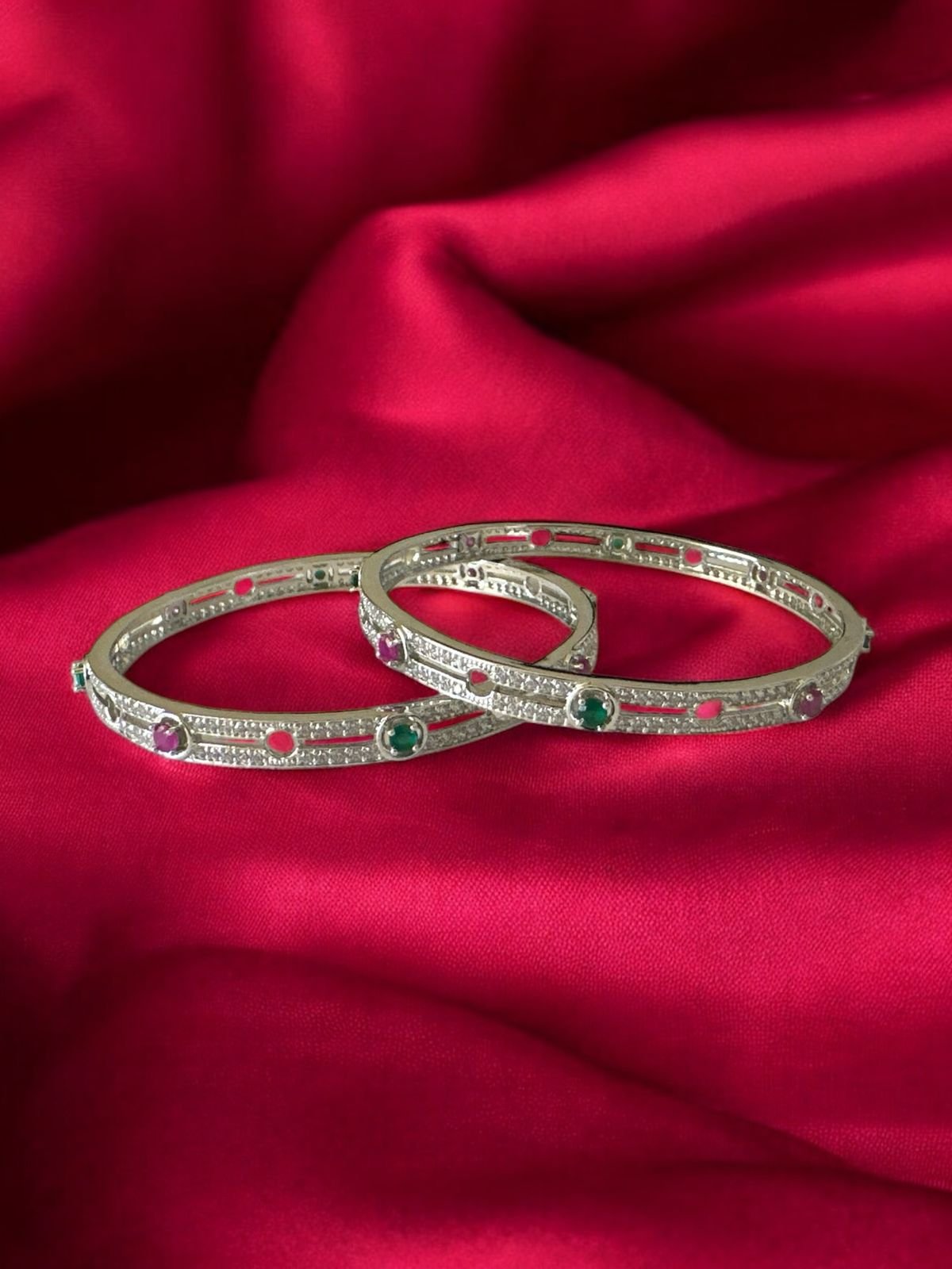 Premium cz stones red& green stones with silver polish