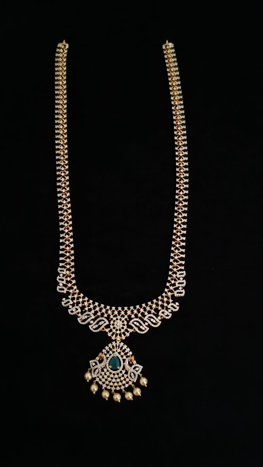 Premium cz stones with green stones with gold polish haram