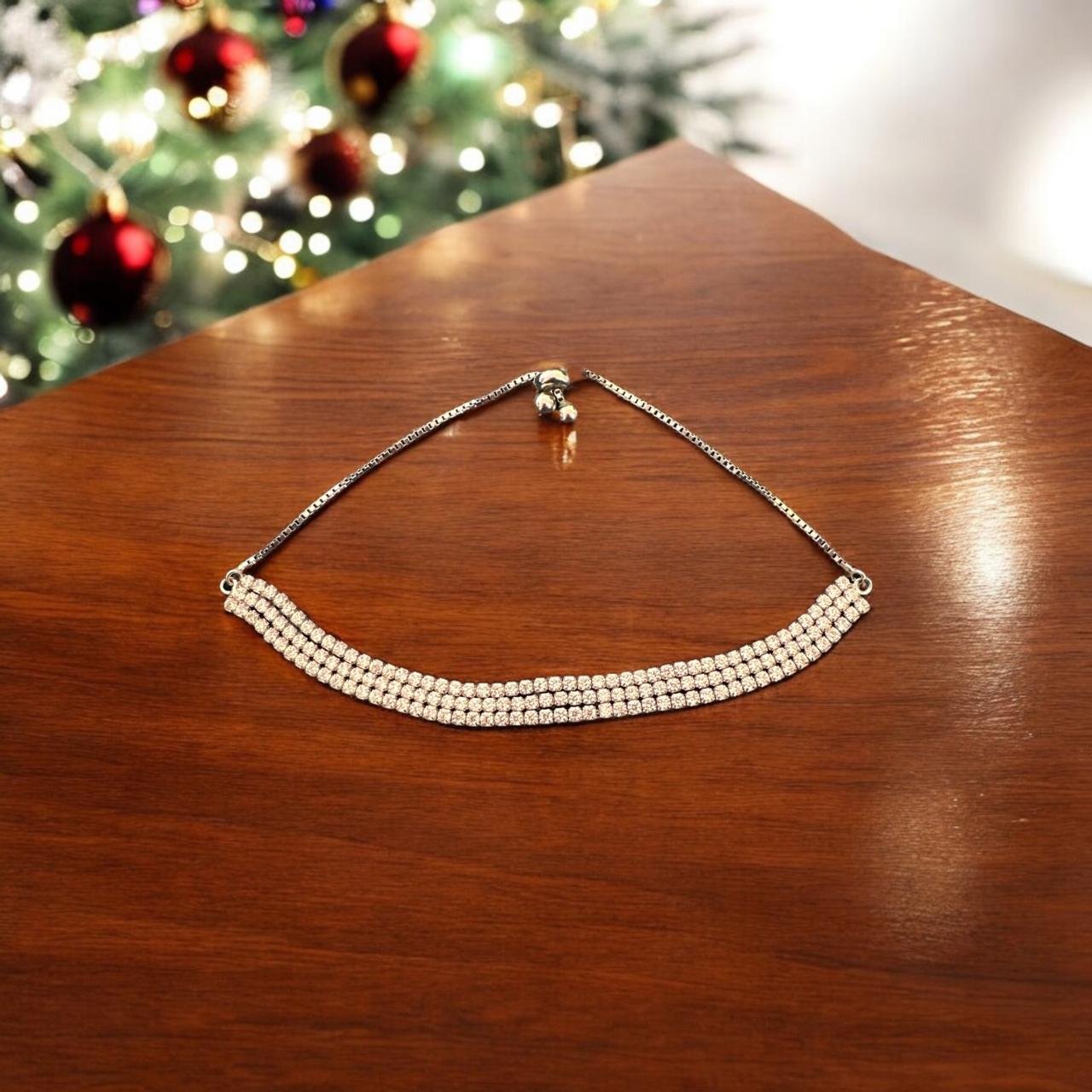 Premium cz stones with silver polish and 3  lines stones chain model Bracelet