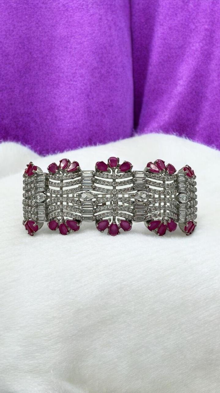 Premium cz stones with silver polish and pink stones bracelet