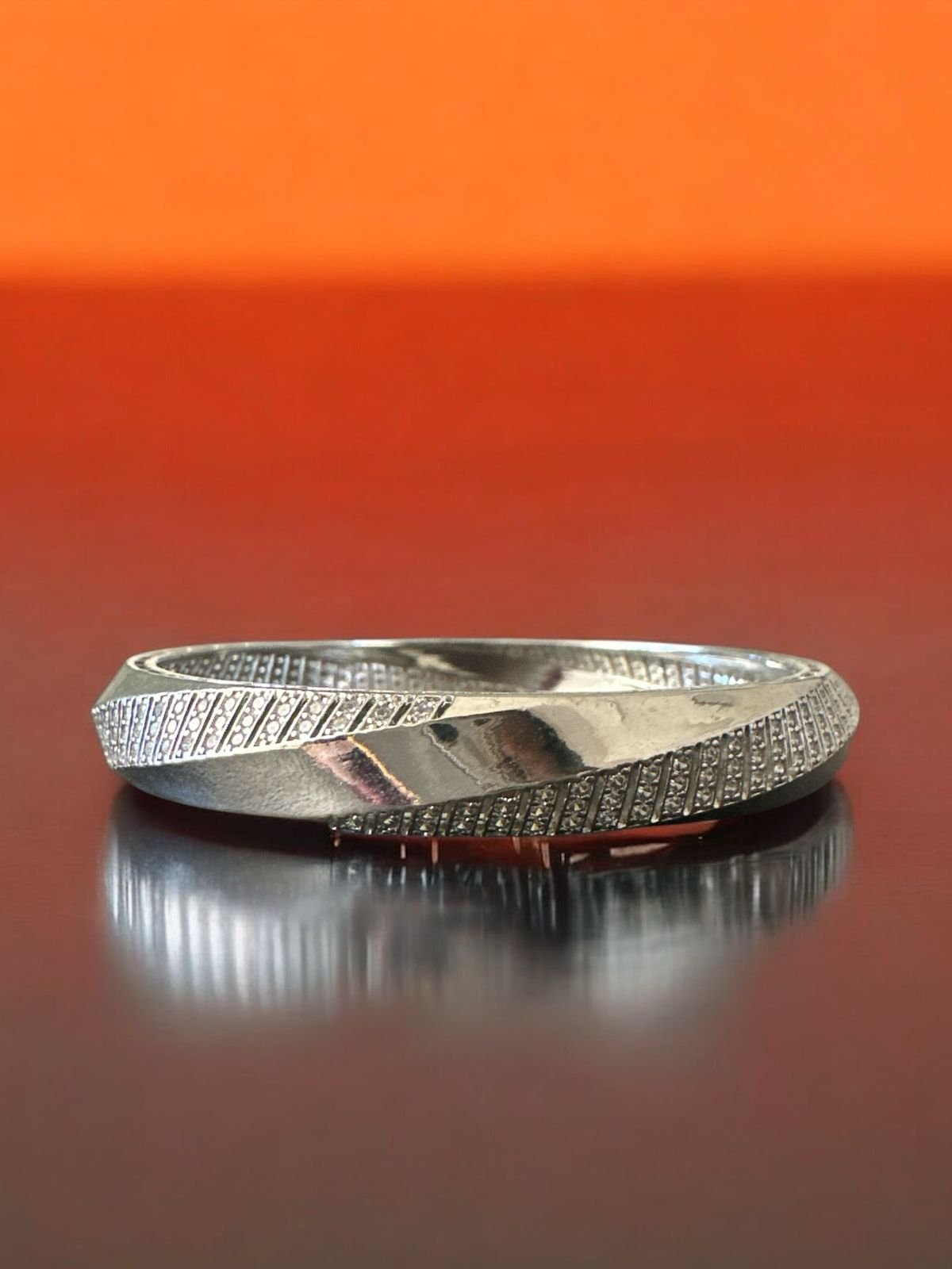 Premium cz stones with silver polish single bangle