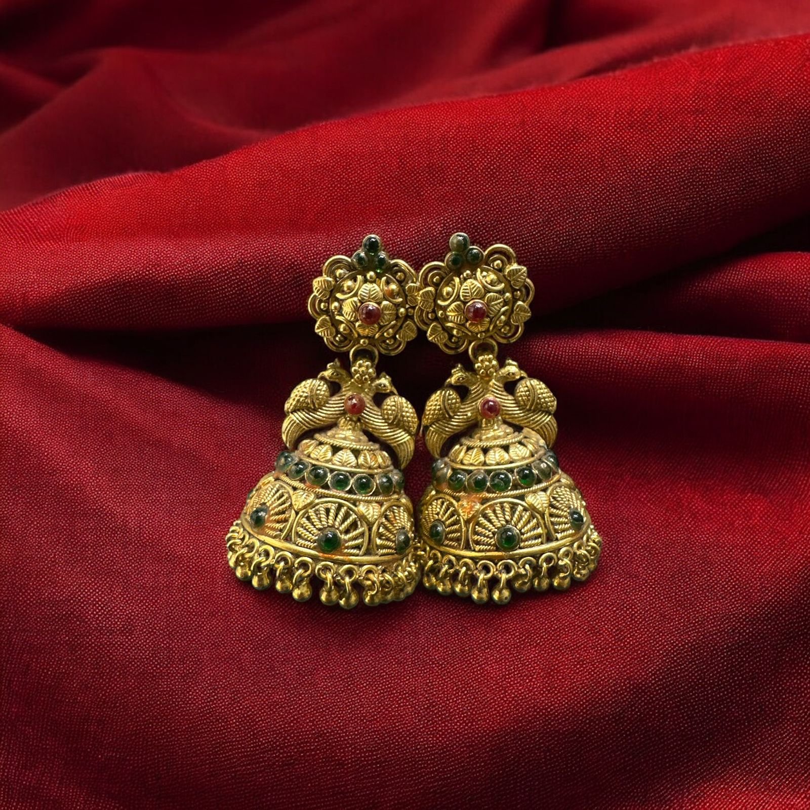 Red & Green Pota Stone Peacock Antique Buttalu