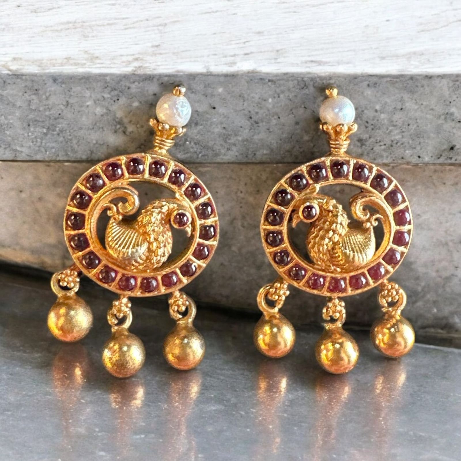 Red Pota Stone Peacock Studs