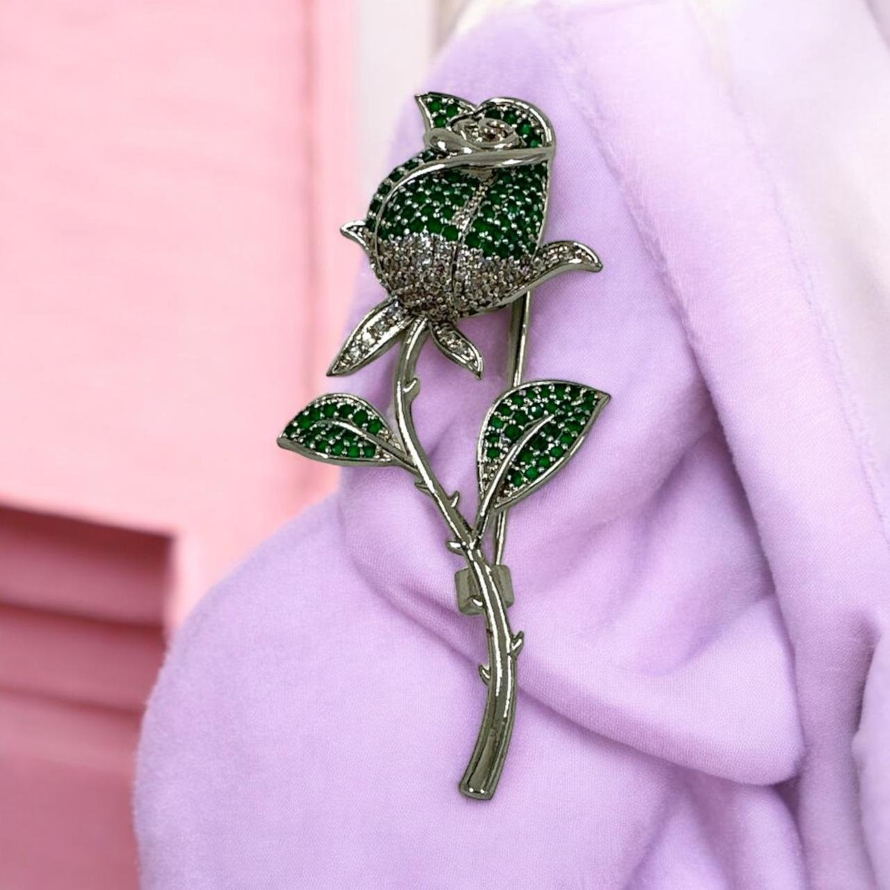 Rose Bloom CZ Saree Pin