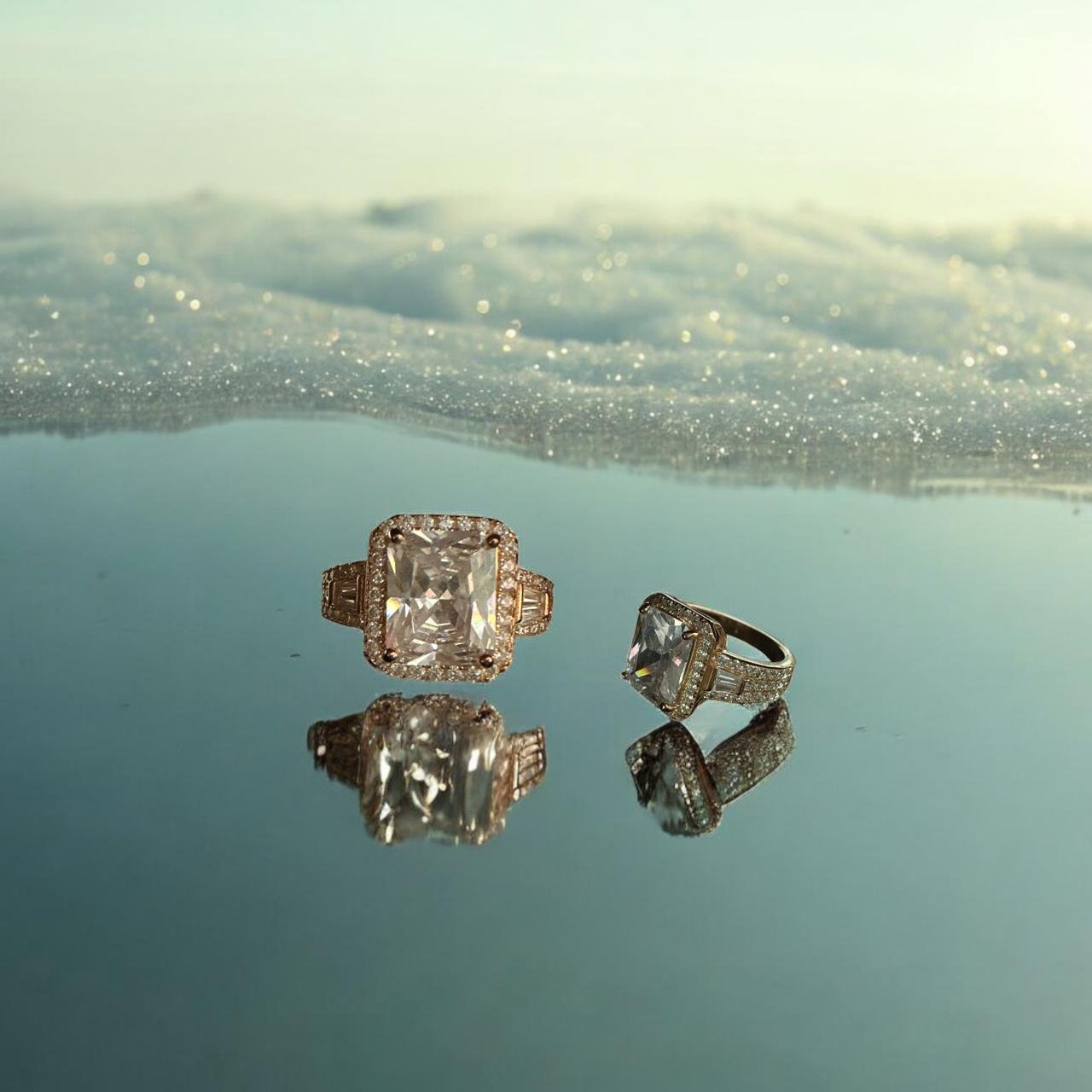 Rose Gold CZ White Stone Ladies Ring