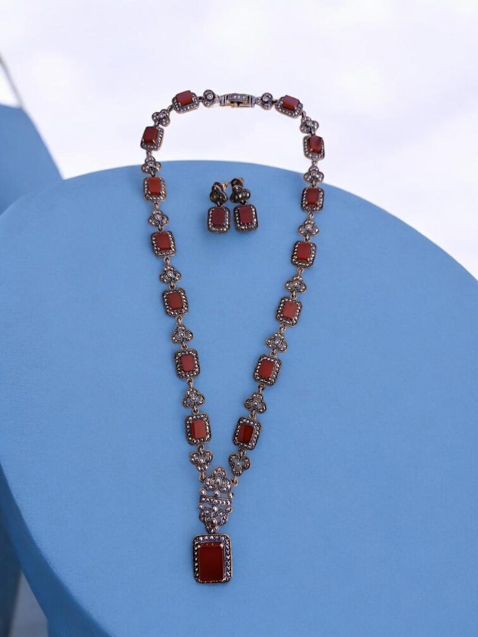 Ruby & CZ Oxidized Necklace Set