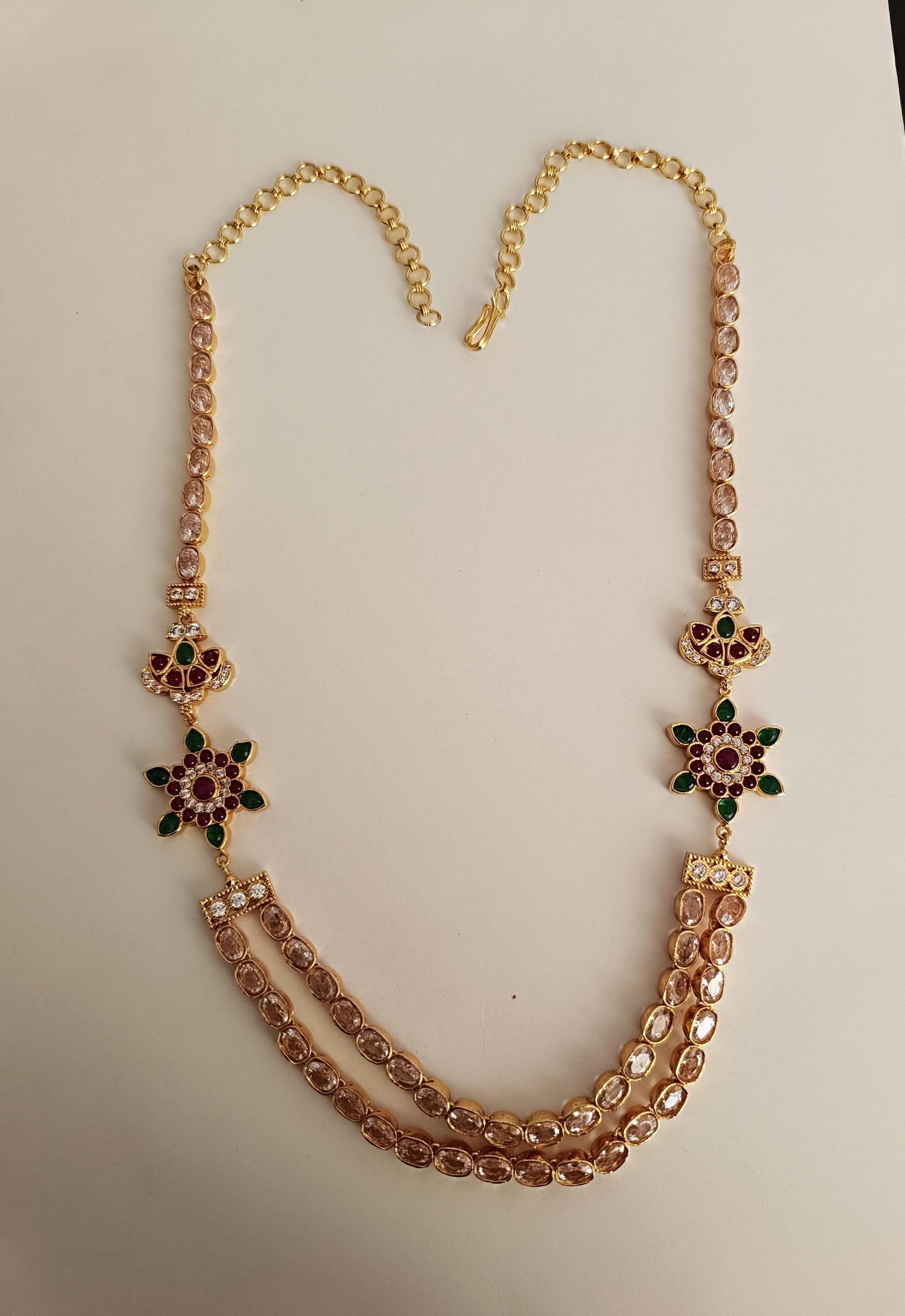 Ruby Green CZ 2 Line Modal Necklace