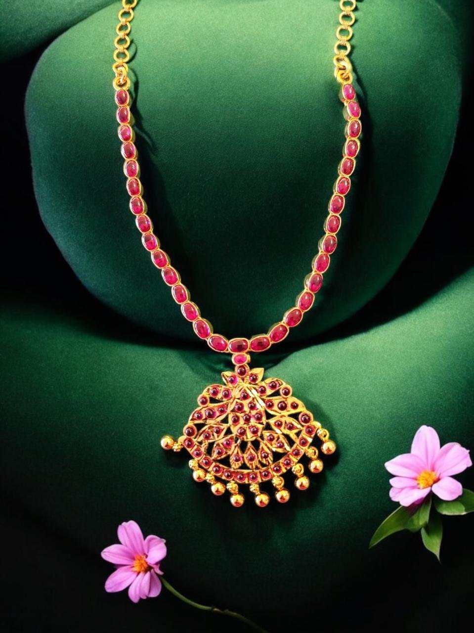 Ruby Leaf Pota Pendant Necklace