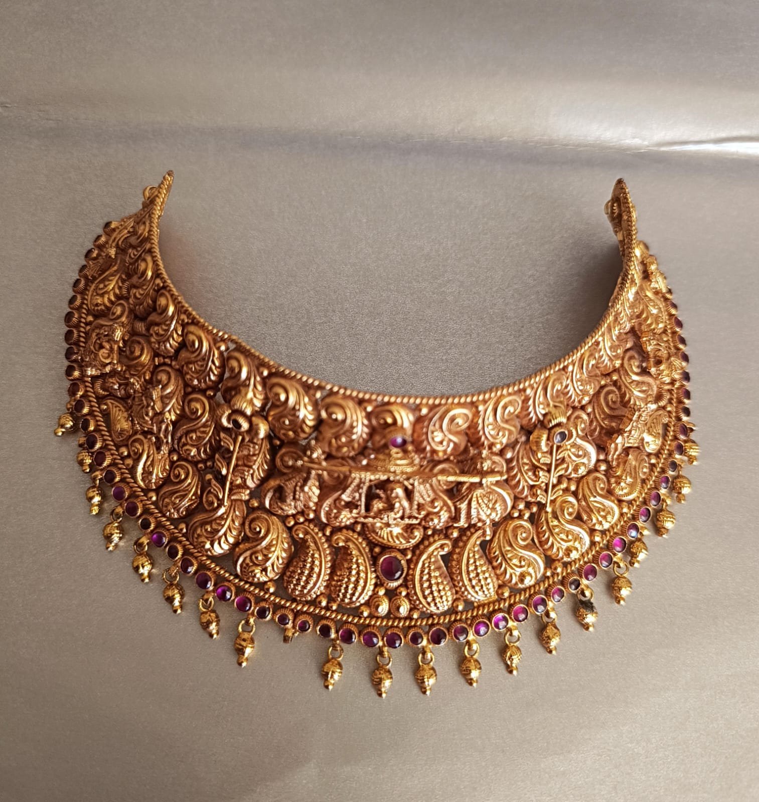 Ruby Pota Stones Mango Design Gold Polish Bridal Choker