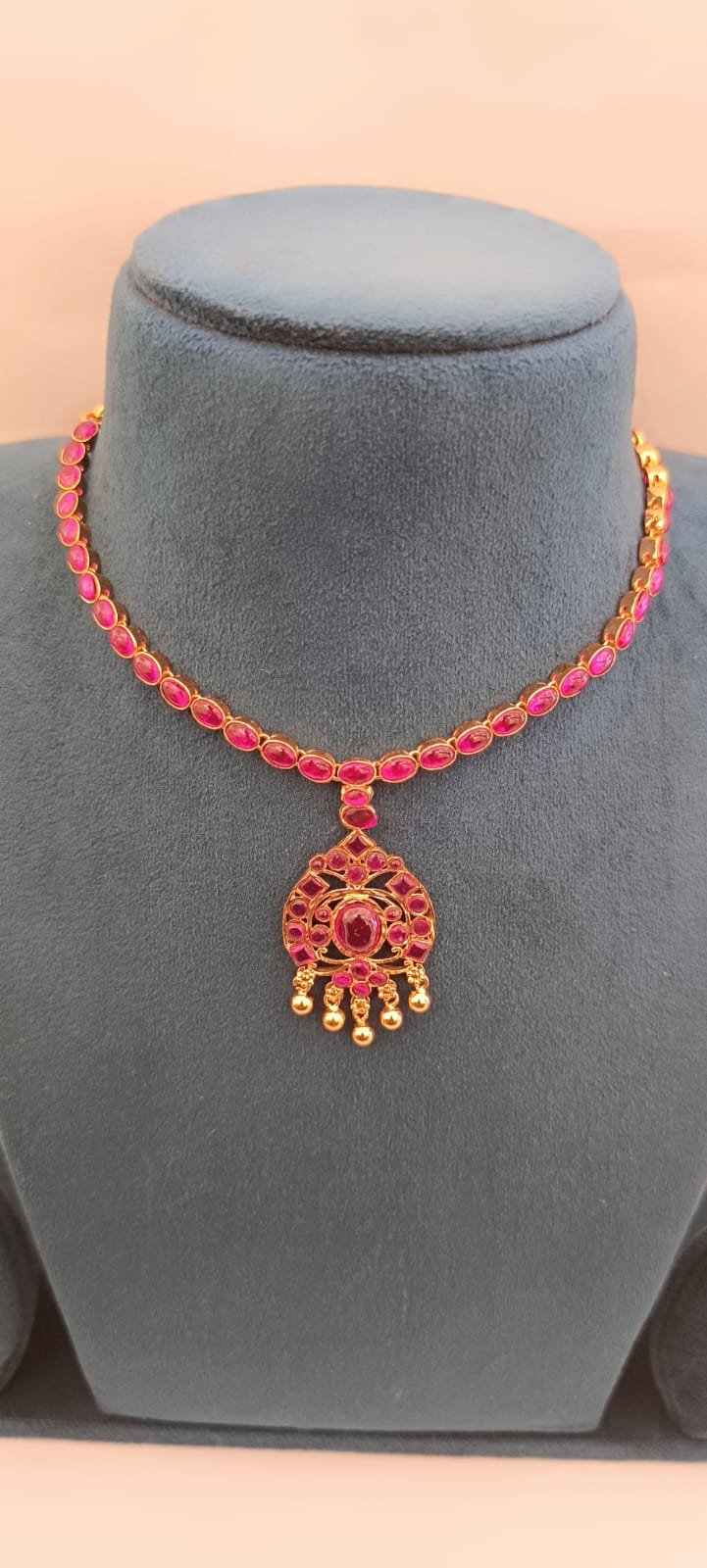 Ruby Stone Gold Bolls Necklace