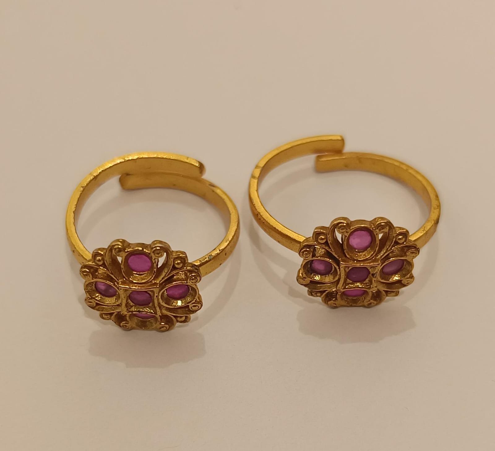 Ruby Stones Gold Polish Toe Rings