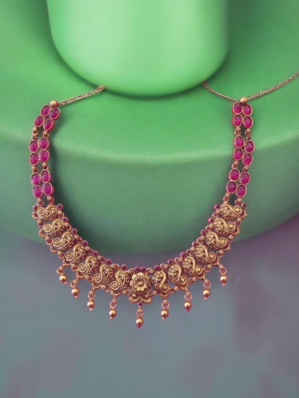 Ruby Stones Mango Design Antique Polish Necklace