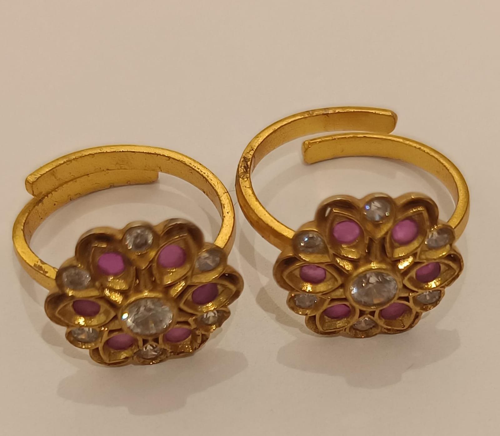 Ruby & White CZ Stones Gold Polish Toe Rings