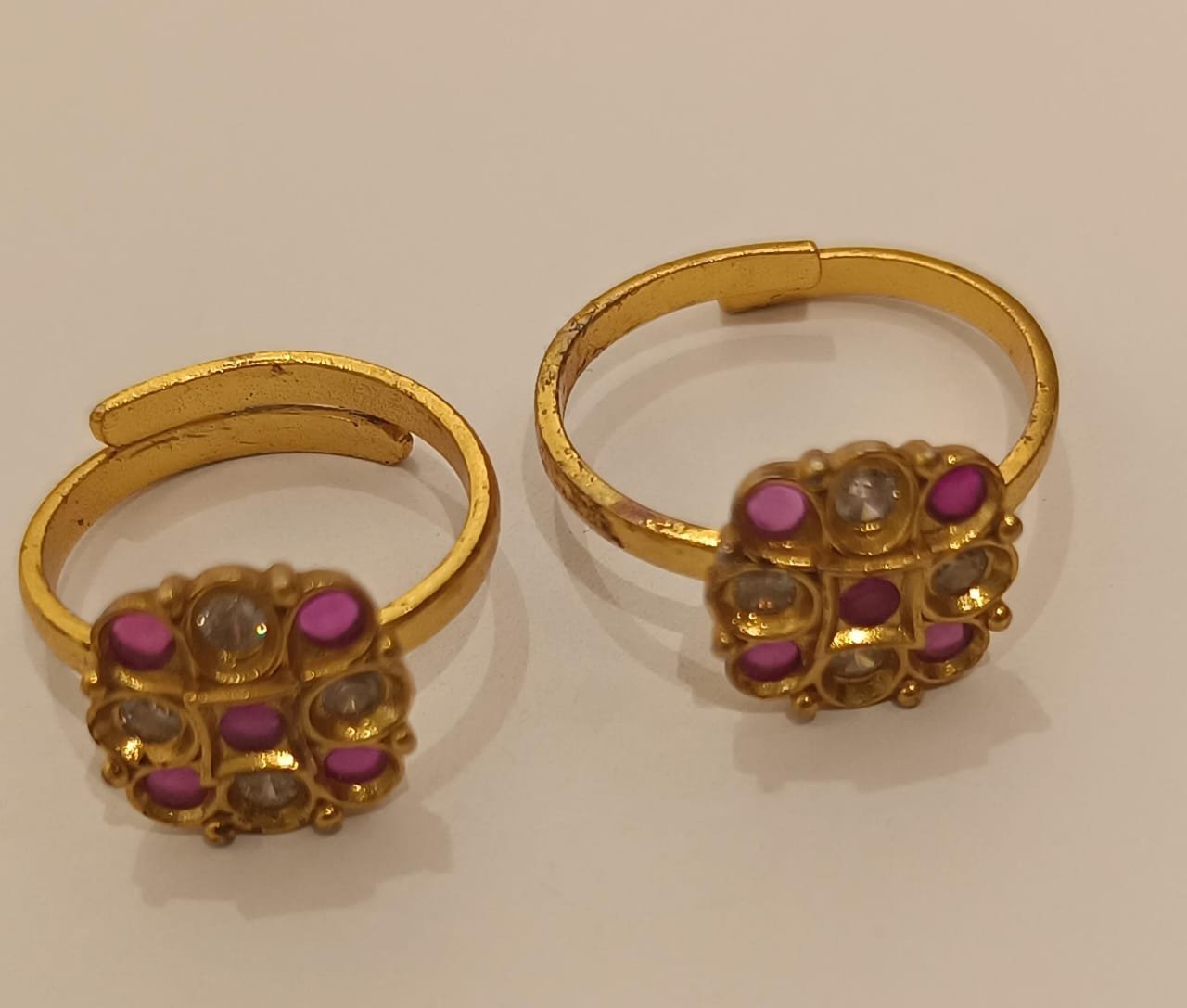 Ruby & White CZ Toe Rings – Gold Polish