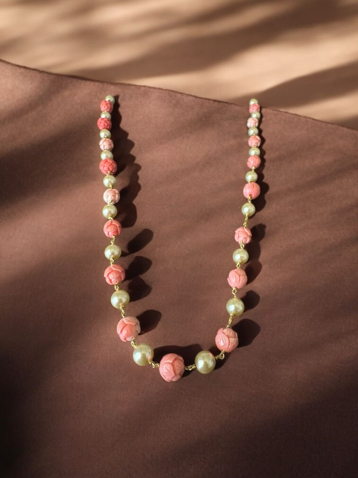 Swarovski Pearls & Coral Flower Design Beads Chain