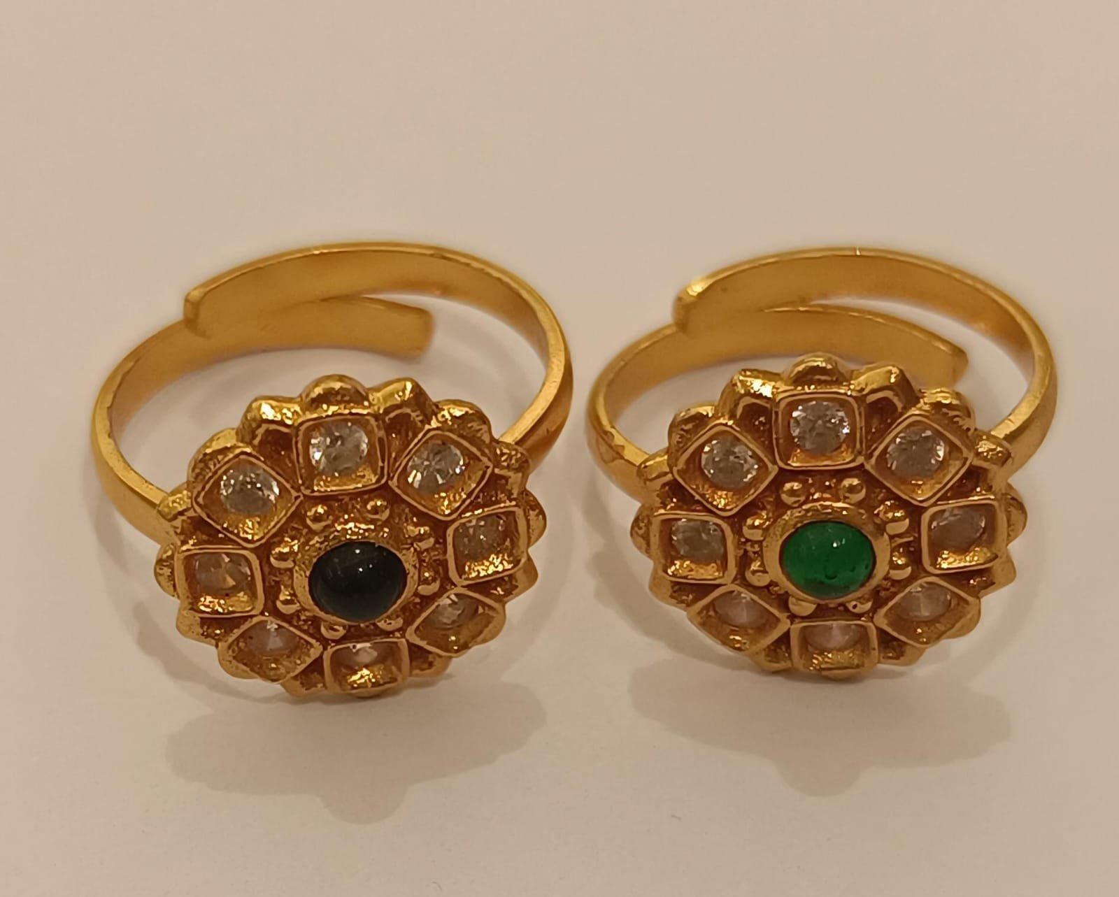 White CZ & Green Stone Toe Rings